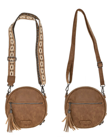 Bicky Bernard  Crossbody Tas Dames – Ronde Schoudertas met Ritssluiting – 2 Schouderbanden: Brede Schouderband Tas + Verstelbare Band – Kleine Dames Tas