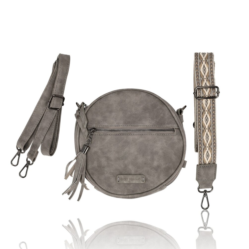 Bicky Bernard  Crossbody Bag Women – Round Shoulder Bag with Zipper – 2 Shoulder Straps: Wide Shoulder Strap Bag + Adjustable Strap – Small Women's Bag