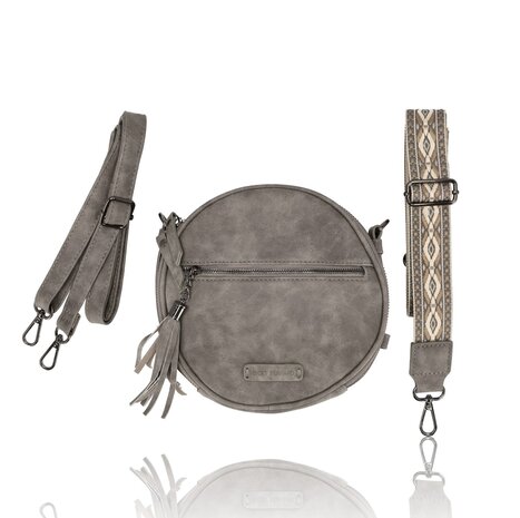 Bicky Bernard  Crossbody Tas Dames – Ronde Schoudertas met Ritssluiting – 2 Schouderbanden: Brede Schouderband Tas + Verstelbare Band – Kleine Dames Tas