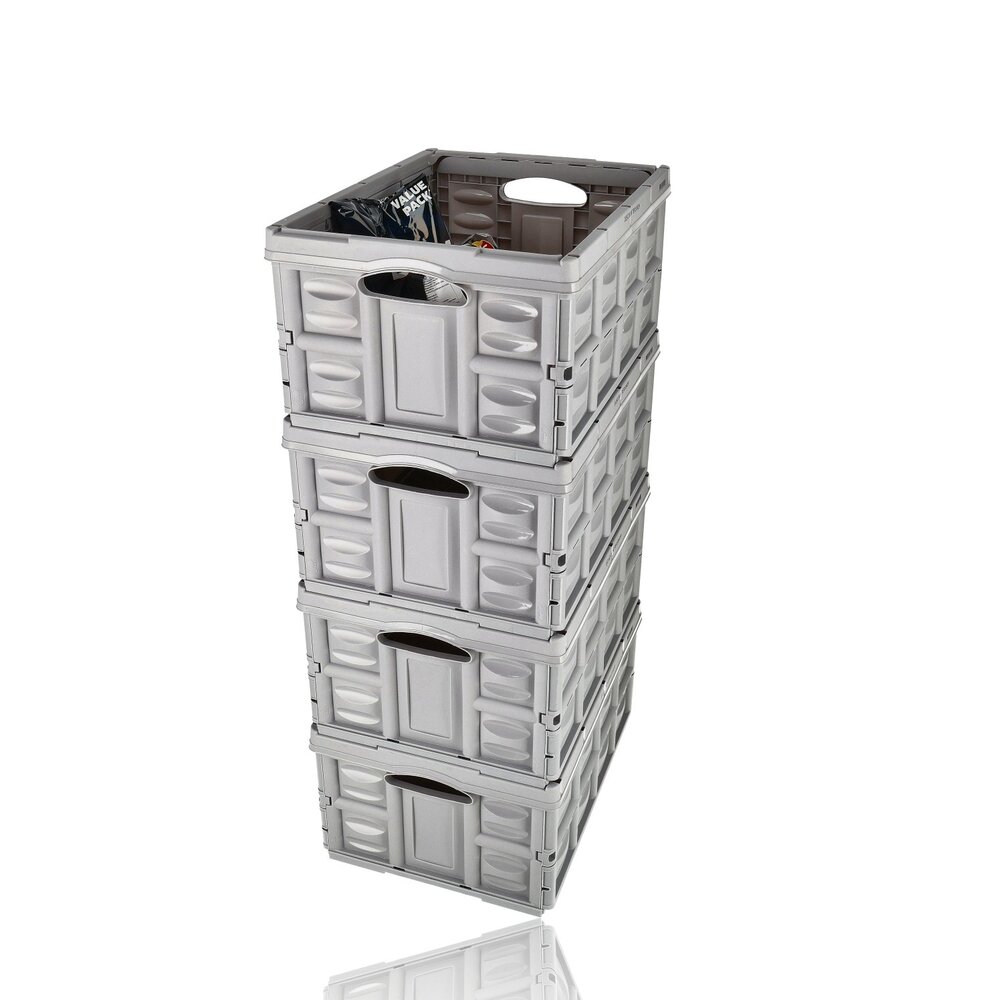 Discountershop Folding Crate 45L Grey – Collapsible & Stackable Storage Box – Foldable Shopping Crate Plastic Moving Basket for Car, Home & Garage Discountershop Folding Crate 45L Grey – Collapsible & Stackable Storage Box – Foldable Shopping Crate Plastic Moving Basket for Car, Home & Garage