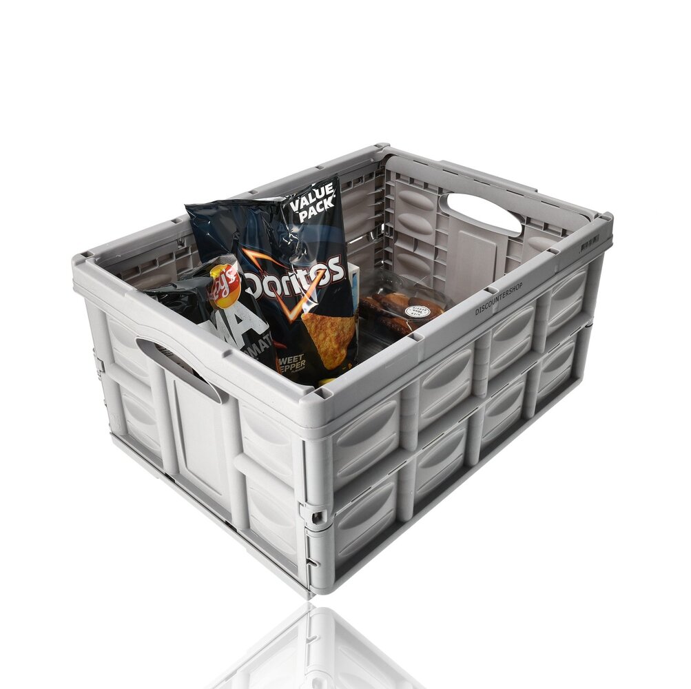 Discountershop Folding Crate 45L Grey – Collapsible & Stackable Storage Box – Foldable Shopping Crate Plastic Moving Basket for Car, Home & Garage Discountershop Folding Crate 45L Grey – Collapsible & Stackable Storage Box – Foldable Shopping Crate Plastic Moving Basket for Car, Home & Garage