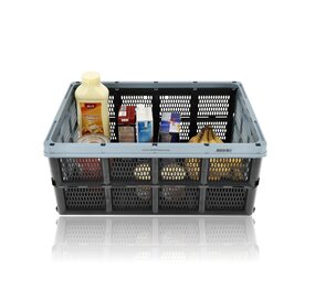 Discountershop Collapsible Folding Crate 32L Black/Blue –  Stackable Storage Box – Foldable Plastic Shopping Crate, Bike Basket & Moving Box for Home & Car Discountershop Collapsible Folding Crate 32L Black/Blue –  Stackable Storage Box – Foldable Plastic Shopping Crate, Bike Basket & Moving Box for Home & Car