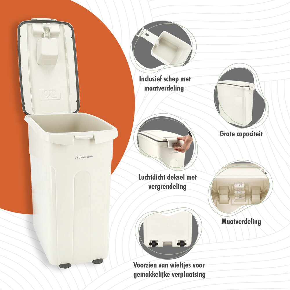 Discountershop Voedselcontainer Hond & Kat – Luchtdichte Brokkencontainer met Wieltjes & Schep – BPA-vrij & Hygiënisch