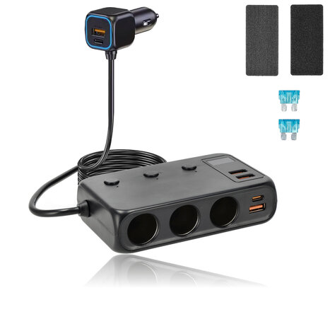 Discountershop Car Cigarette Lighter Splitter – 12V/24V USB Car Charger Adapter – 9 Port Car Charger – 4 USB + 2 USB-C + 3 Cigarette Lighter Sockets – 171W Splitter / Converter – Car Plug