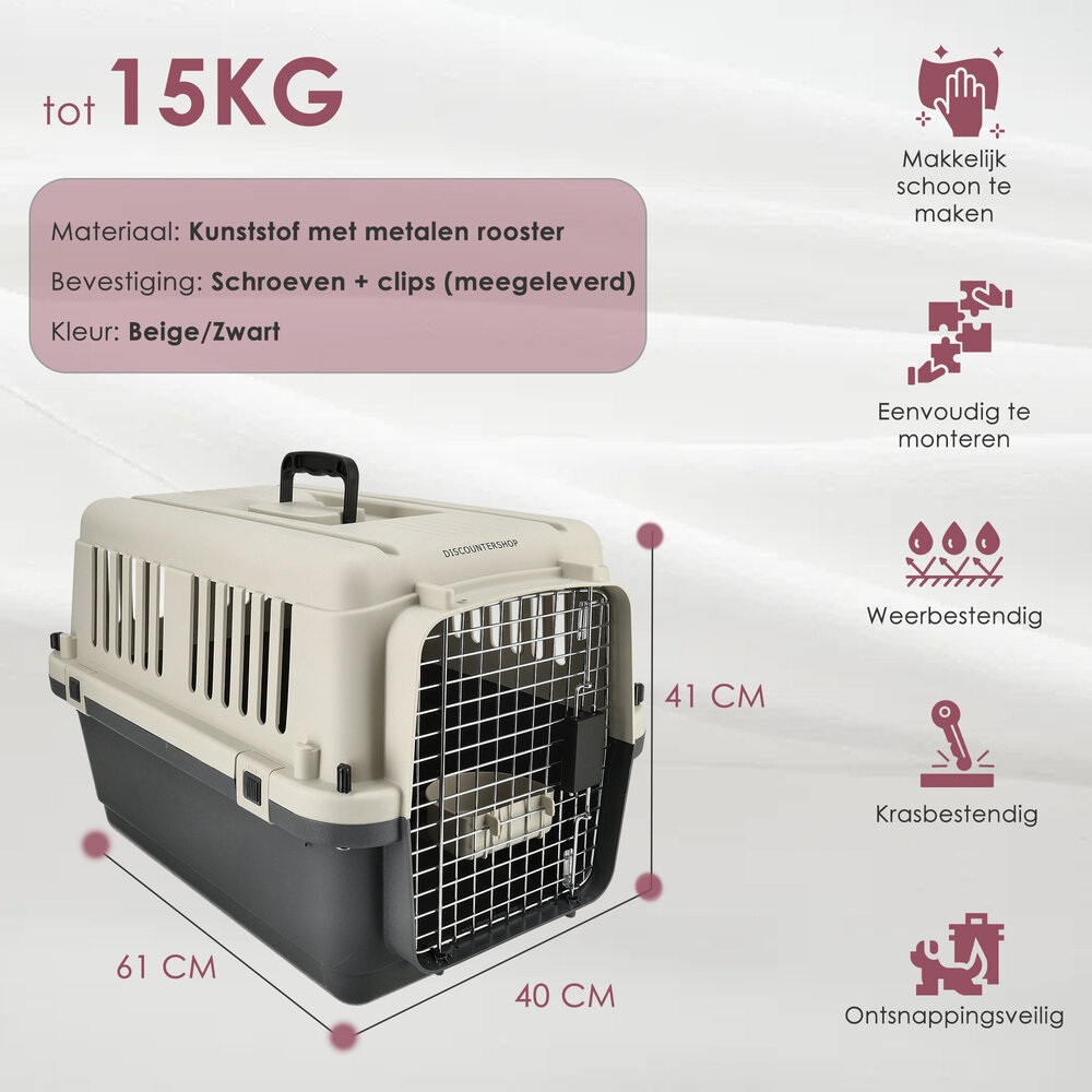 Discountershop Kattenreismand Groot 61x41x40 cm – Transportbox Kat tot 15kg – Kattenbench IATA Geschikt – Vervoersbox Kat en Kitten Discountershop Kattenreismand Groot 61x41x40 cm – Transportbox Kat tot 15kg – Kattenbench IATA Geschikt – Vervoersbox Kat en Kitten