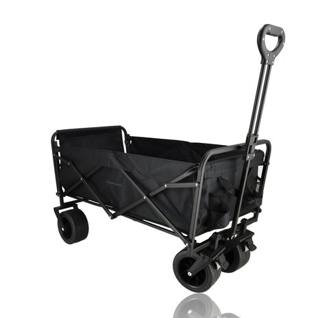 Discountershop Foldable Wagon 200L – Heavy-Duty Collapsible Cart with Push Handle & Brake – Folding Beach Cart, Camping Wagon, Utility Cart – Black