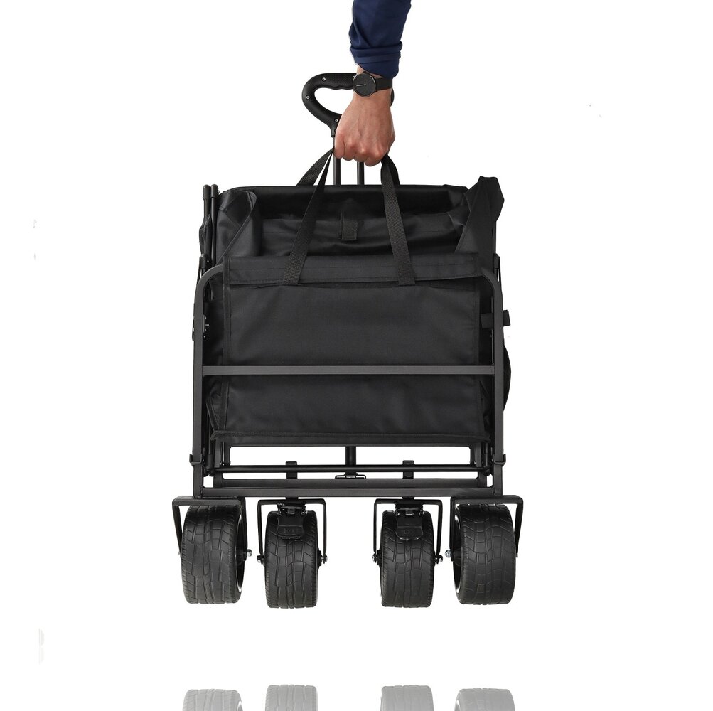Discountershop Bolderkar Opvouwbaar 200L – Inklapbare Bolderwagen met Duwstang & Rem – Heavy-Duty Bolderwagen Strand & Camping – Zwart Discountershop Bolderkar Opvouwbaar 200L – Inklapbare Bolderwagen met Duwstang & Rem – Heavy-Duty Bolderwagen Strand & Camping – Zwart