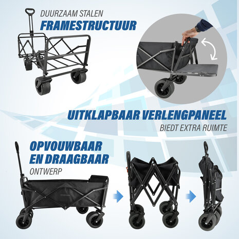 Discountershop Bolderkar Opvouwbaar 200L – Inklapbare Bolderwagen met Duwstang & Rem – Heavy-Duty Bolderwagen Strand & Camping – Zwart Discountershop Bolderkar Opvouwbaar 200L – Inklapbare Bolderwagen met Duwstang & Rem – Heavy-Duty Bolderwagen Strand & Camping – Zwart