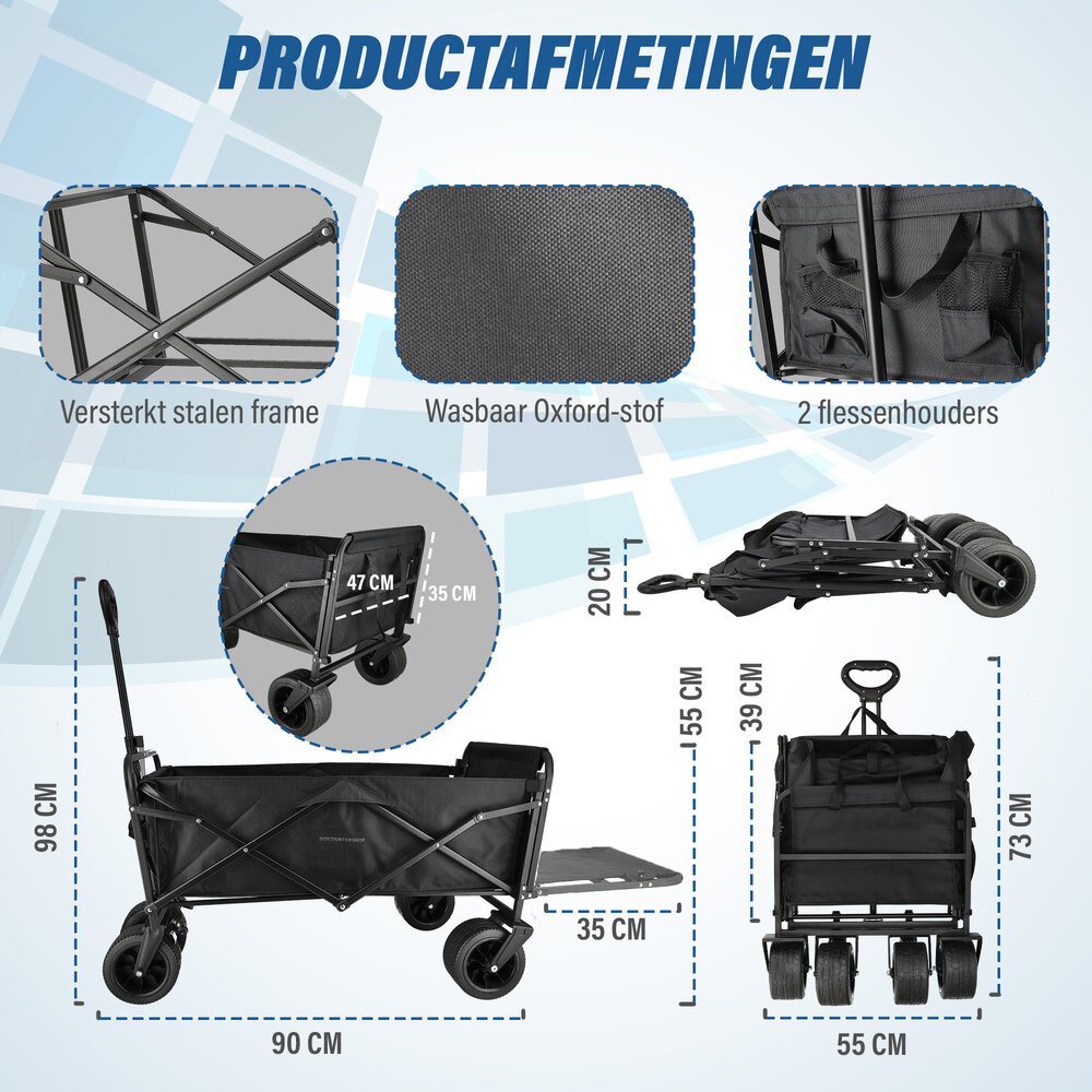 Discountershop Bolderkar Opvouwbaar 200L – Inklapbare Bolderwagen met Duwstang & Rem – Heavy-Duty Bolderwagen Strand & Camping – Zwart Discountershop Bolderkar Opvouwbaar 200L – Inklapbare Bolderwagen met Duwstang & Rem – Heavy-Duty Bolderwagen Strand & Camping – Zwart