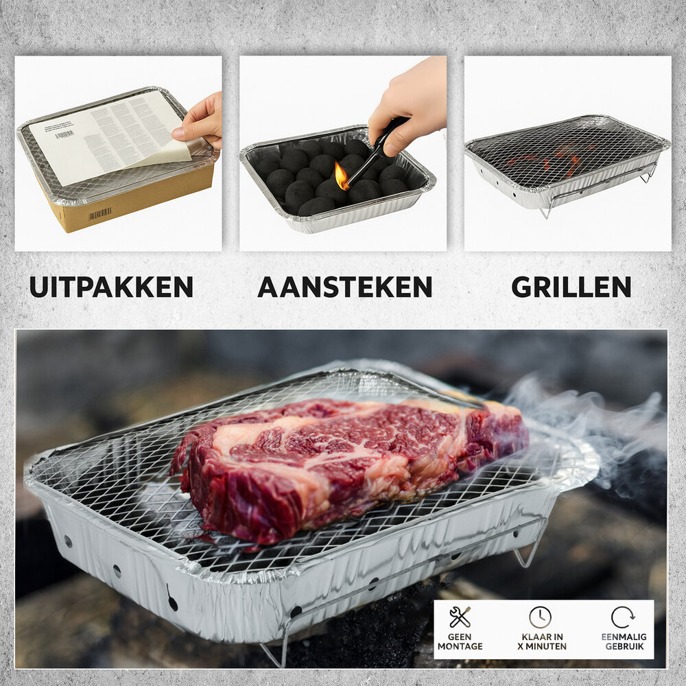 Merkloos Wegwerp Barbecue met Houtskool – Instant BBQ – Aluminium Wegwerp BBQ voor Kamperen, Picknick, Tuinfeest & Spontane Buitenavonturen Merkloos Wegwerp Barbecue met Houtskool – Instant BBQ – Aluminium Wegwerp BBQ voor Kamperen, Picknick, Tuinfeest & Spontane Buitenavonturen
