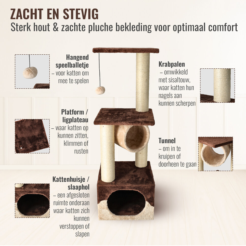 Discountershop Cat Scratching Post 108 cm – Strong Cat Tree with Hammock, House & Toy Ball – Scratching Post for Large Cats – Tall Cat Tree for 2 Cats