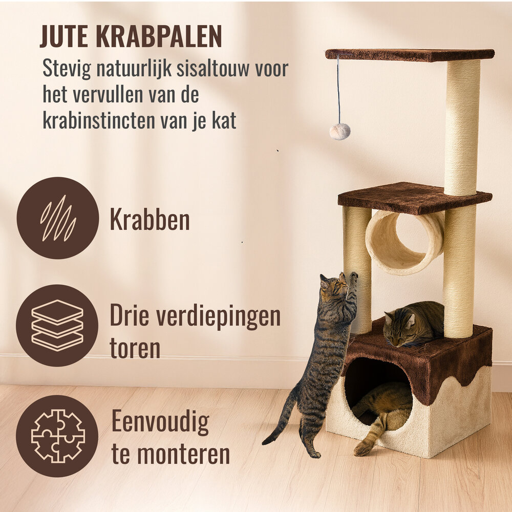 Discountershop Cat Scratching Post 108 cm – Strong Cat Tree with Hammock, House & Toy Ball – Scratching Post for Large Cats – Tall Cat Tree for 2 Cats