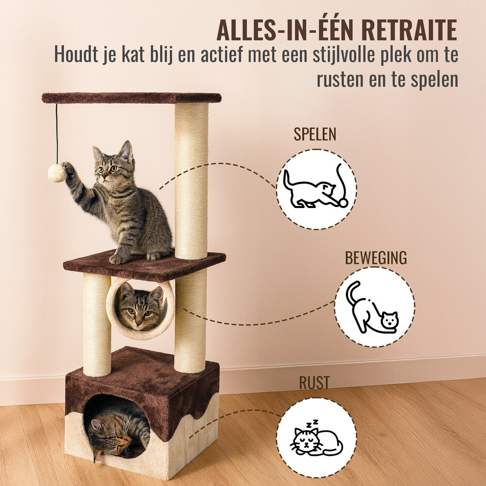 Discountershop Cat Scratching Post 108 cm – Strong Cat Tree with Hammock, House & Toy Ball – Scratching Post for Large Cats – Tall Cat Tree for 2 Cats