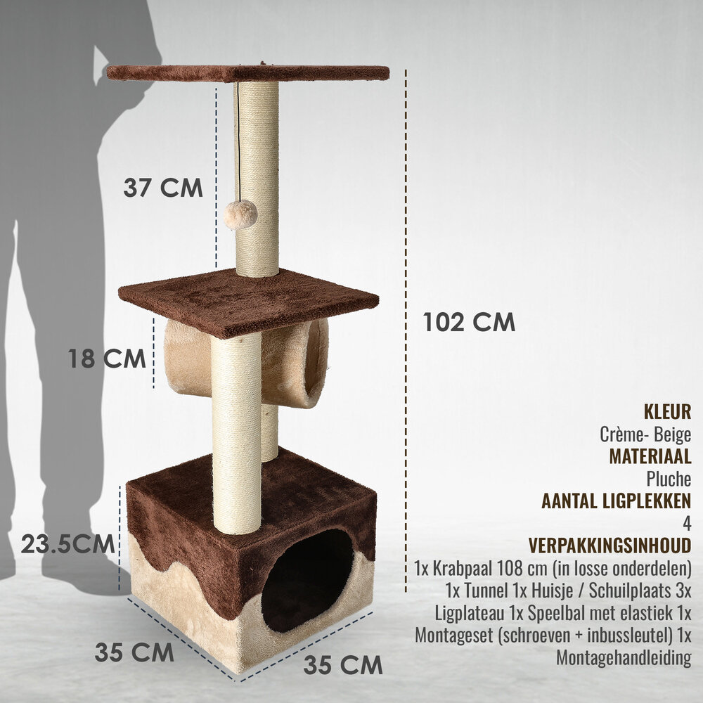 Discountershop Cat Scratching Post 108 cm – Strong Cat Tree with Hammock, House & Toy Ball – Scratching Post for Large Cats – Tall Cat Tree for 2 Cats