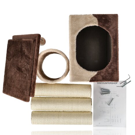 Discountershop Cat Scratching Post 108 cm – Strong Cat Tree with Hammock, House & Toy Ball – Scratching Post for Large Cats – Tall Cat Tree for 2 Cats