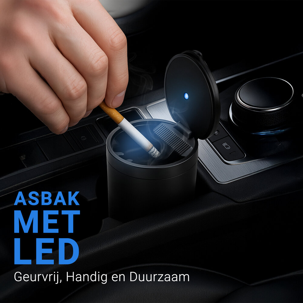 Discountershop Auto Asbak voor Bekerhouder – Geurloze Auto Asbak Zwart met Deksel & LED – Multifunctionele Auto Asbak met Verlichting Discountershop Auto Asbak voor Bekerhouder – Geurloze Auto Asbak Zwart met Deksel & LED – Multifunctionele Auto Asbak met Verlichting