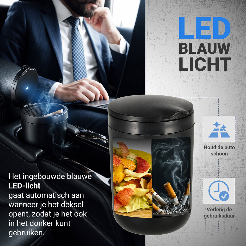 Discountershop Auto Asbak voor Bekerhouder – Geurloze Auto Asbak Zwart met Deksel & LED – Multifunctionele Auto Asbak met Verlichting Discountershop Auto Asbak voor Bekerhouder – Geurloze Auto Asbak Zwart met Deksel & LED – Multifunctionele Auto Asbak met Verlichting