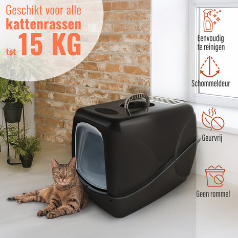 Discountershop Cat Litter Box with Lid 52L – Covered Plastic Enclosed Cat Toilet Black – Strong Litter Box for Large Cats and Kittens Discountershop Cat Litter Box with Lid 52L – Covered Plastic Enclosed Cat Toilet Black – Strong Litter Box for Large Cats and Kittens
