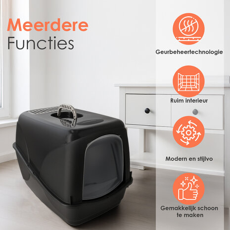 Discountershop Cat Litter Box with Lid 76L – Covered Plastic Enclosed Cat Toilet Black – Strong Litter Box for Large Cats and Kittens