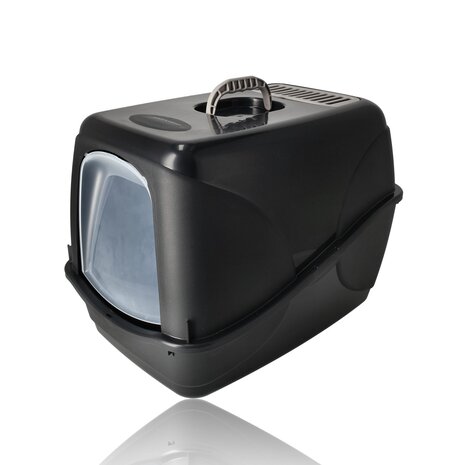Discountershop Cat Litter Box with Lid 76L – Covered Plastic Enclosed Cat Toilet Black – Strong Litter Box for Large Cats and Kittens