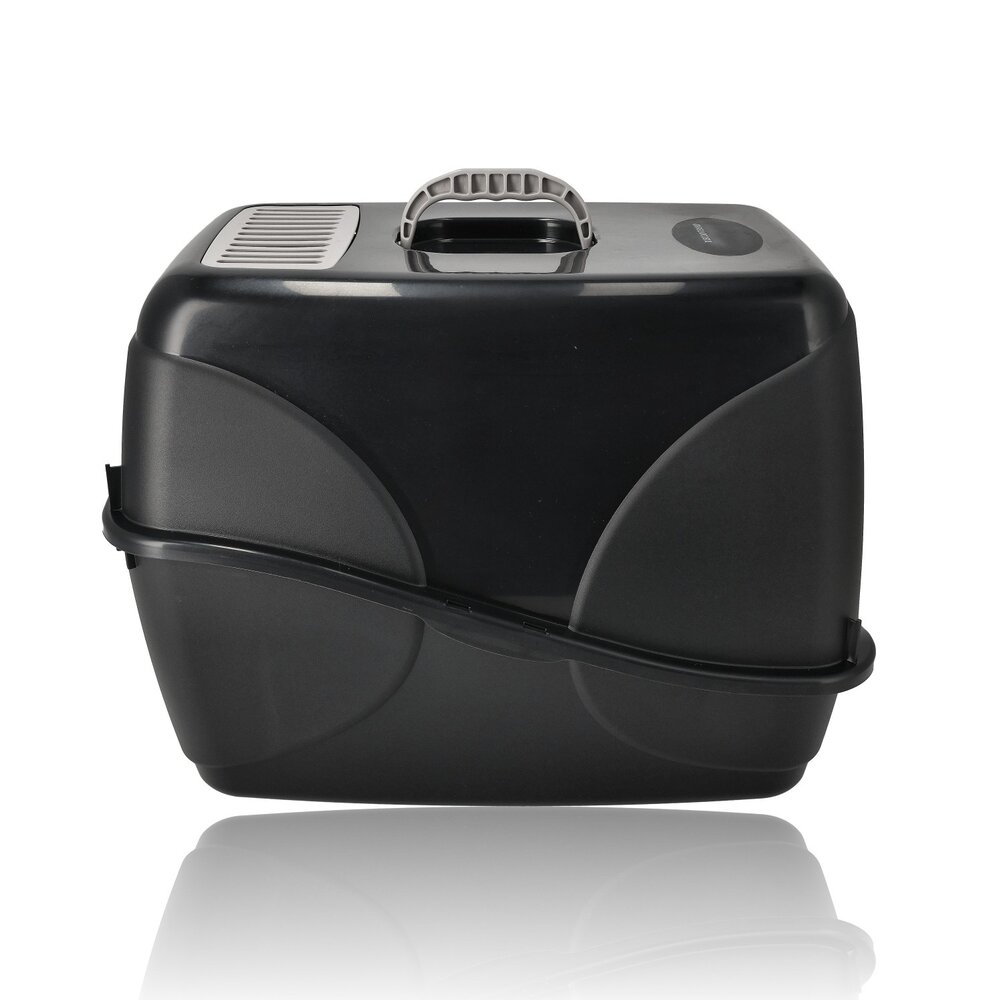 Discountershop Cat Litter Box with Lid 76L – Covered Plastic Enclosed Cat Toilet Black – Strong Litter Box for Large Cats and Kittens