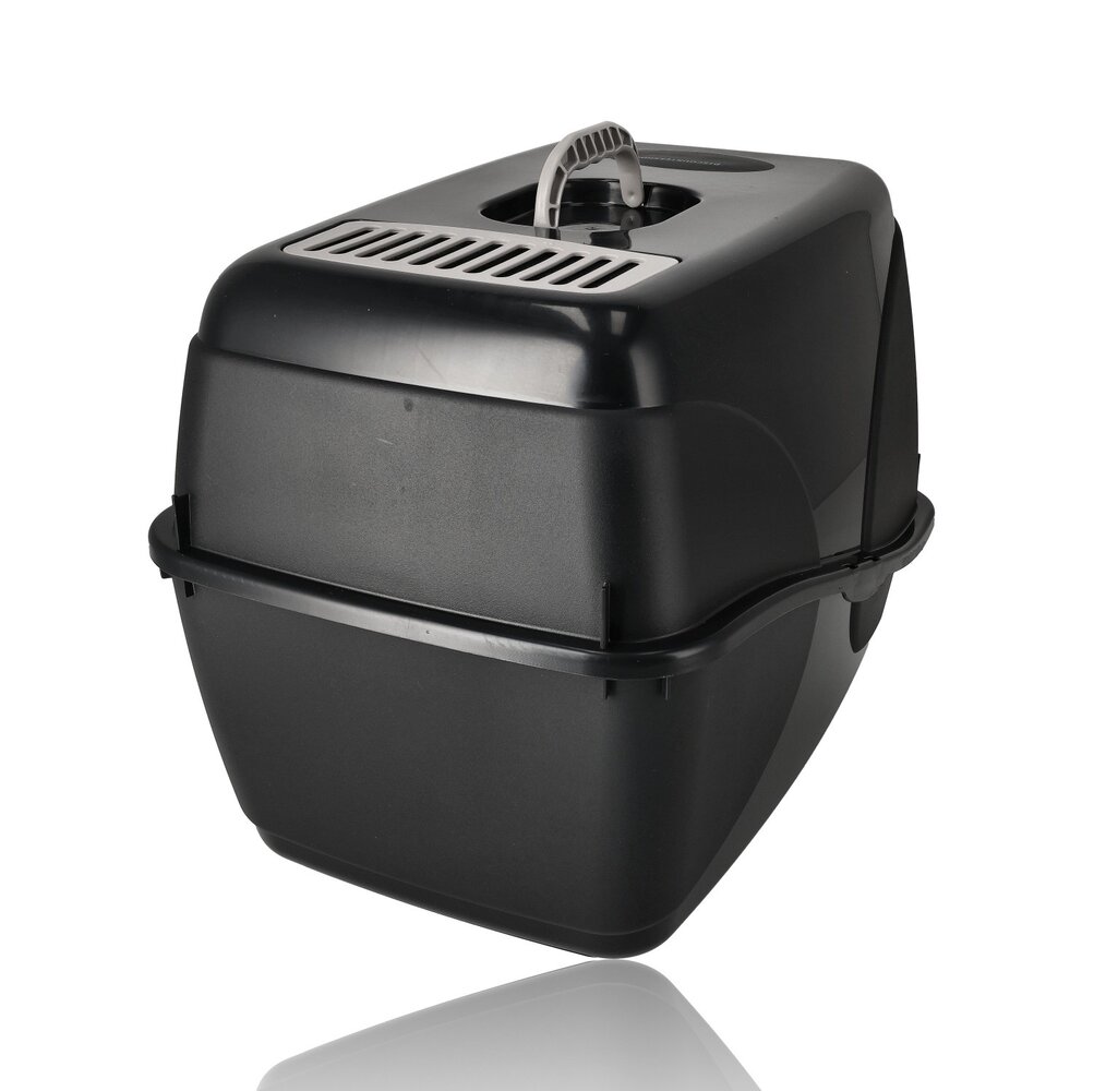 Discountershop Cat Litter Box with Lid 76L – Covered Plastic Enclosed Cat Toilet Black – Strong Litter Box for Large Cats and Kittens