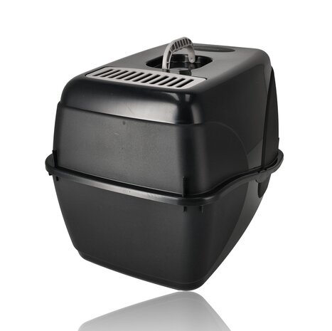 Discountershop Cat Litter Box with Lid 76L – Covered Plastic Enclosed Cat Toilet Black – Strong Litter Box for Large Cats and Kittens