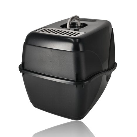 Discountershop Kattenbak met Deksel 76L – Gesloten Kunststof Kattentoilet Zwart – Stevige Kattenbak met Kap voor Grote Katten en Kittens