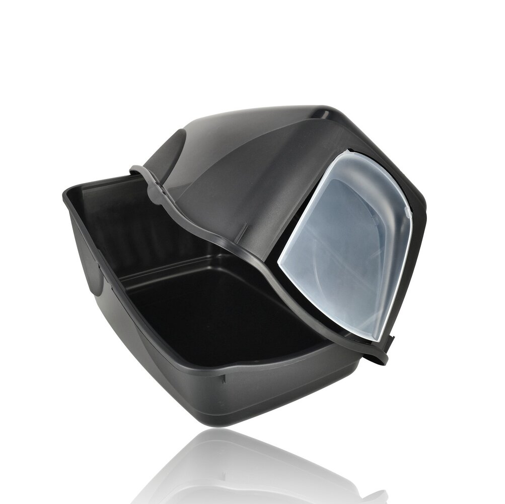 Discountershop Kattenbak met Deksel 76L – Gesloten Kunststof Kattentoilet Zwart – Stevige Kattenbak met Kap voor Grote Katten en Kittens
