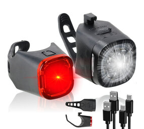 Discountershop LED Bicycle Light Set USB Rechargeable - Waterproof Bicycle Lights Front & Rear - Safe Bicycle Lights for Children's Bicycles, Mountain Bikes, Racing Bikes & E-Bikes