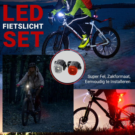 Discountershop LED Bicycle Light Set USB Rechargeable - Waterproof Bicycle Lights Front & Rear - Safe Bicycle Lights for Children's Bicycles, Mountain Bikes, Racing Bikes & E-Bikes