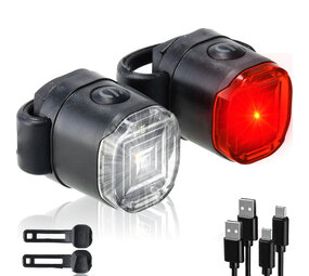 Discountershop LED Bicycle Light Set USB Rechargeable - Waterproof Bicycle Lights Front & Rear - Safe Bicycle Lights for Children's Bicycles, Mountain Bikes, Racing Bikes & E-Bikes