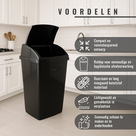 Discountershop Swing Prullenbak 25L – Kunststof Afvalemmer 25 Liter met Schommeldeksel – Vuilnisbak met Schommel voor Keuken, Badkamer en Kantoor – Afvalbak 25L Kopen