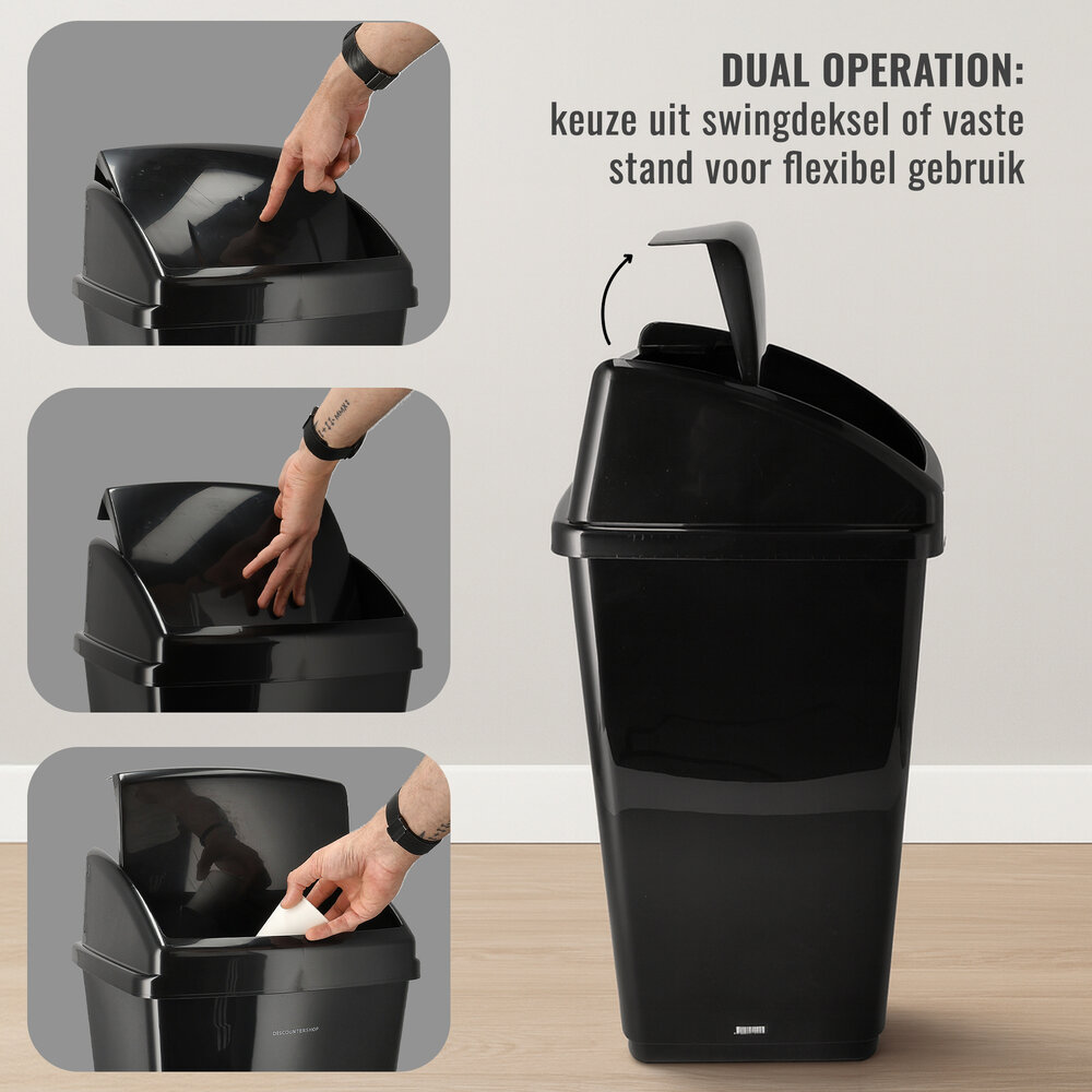 Discountershop Swing Prullenbak 50L – Kunststof Afvalemmer met Schommeldeksel – Vuilnisbak met Schommel voor Keuken, Badkamer en Kantoor Discountershop Swing Prullenbak 50L – Kunststof Afvalemmer met Schommeldeksel – Vuilnisbak met Schommel voor Keuken, Badkamer en Kantoor