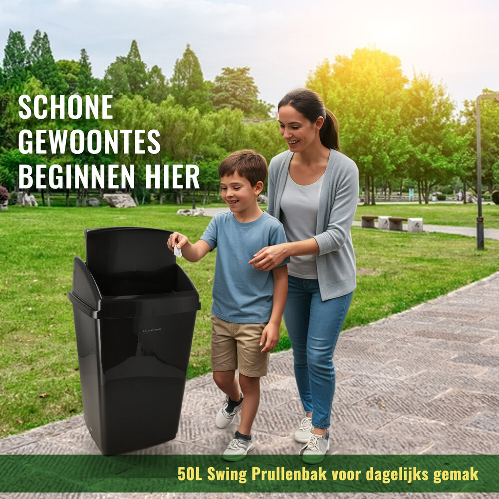Discountershop Swing Waste Bin 50L – Plastic Waste Bin with Swing Lid – Waste Bin with Swing for Kitchen, Bathroom and Office