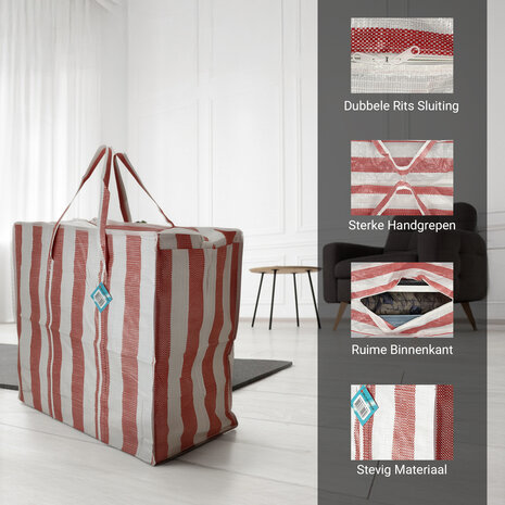 Discountershop Opbergtas met Rits 80L – Grote Opbergzak voor Dekbed, Kleding, Speelgoed & Tuinkussens – Big Shopper met Rits – Verhuis- en Wastas – Reistas of Boodschappentas