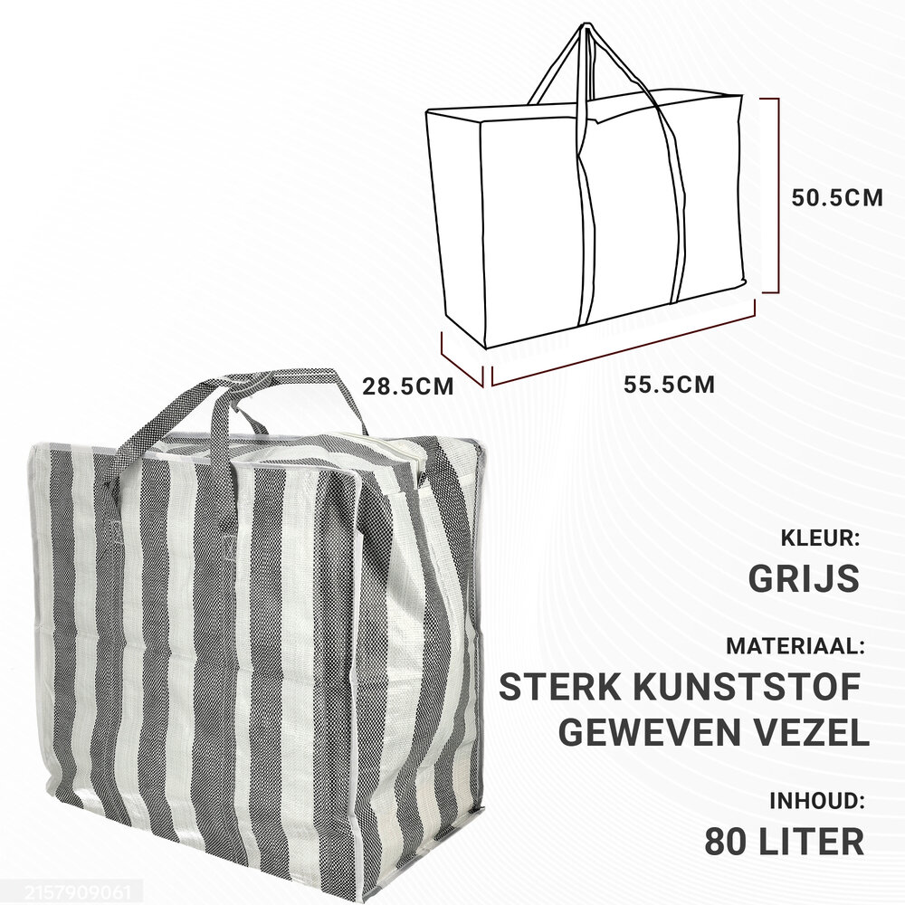 Discountershop Grote Opbergtas 80L met Rits – Opbergzak voor Dekbed, Kleding, Speelgoed & Tuinkussens – Opvouwbare Big Shopper met Rits – Wastas, Verhuistas & Reistas