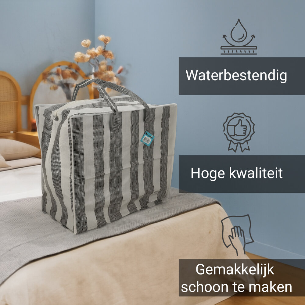 Discountershop Grote Opbergtas 80L met Rits – Opbergzak voor Dekbed, Kleding, Speelgoed & Tuinkussens – Opvouwbare Big Shopper met Rits – Wastas, Verhuistas & Reistas