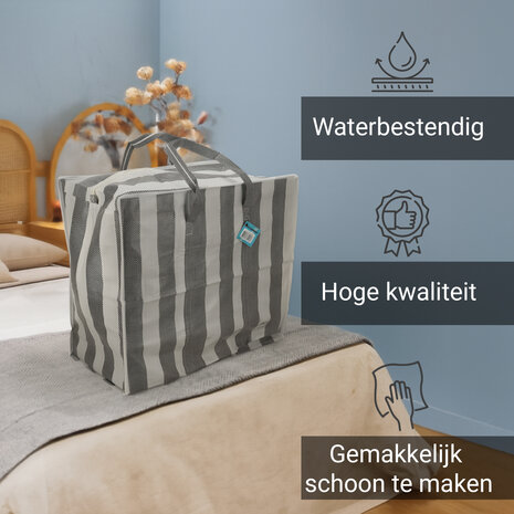 Discountershop Grote Opbergtas 80L met Rits – Opbergzak voor Dekbed, Kleding, Speelgoed & Tuinkussens – Opvouwbare Big Shopper met Rits – Wastas, Verhuistas & Reistas