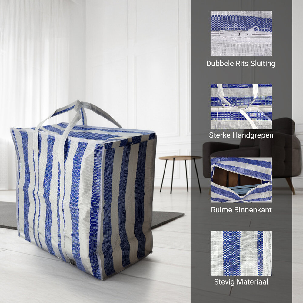 Discountershop Opbergtas met Rits 80L – Grote Opbergzak voor Dekbed, Kleding, Speelgoed & Tuinkussens – Big Shopper met Rits – Wastas Reis – Verhuistas of Boodschappentas