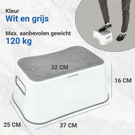 Discountershop Multifunctioneel Opstapkrukje Kunststof – Opstapkrukje Roze, Blauw of Grijs – Stevig Keukenkrukje, Toiletkrukje & Kinderkrukje – 100KG Draagvermogen