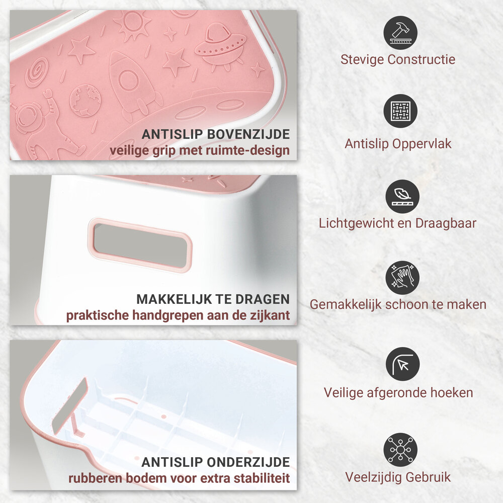 Discountershop Multifunctioneel Opstapkrukje Kunststof – Opstapkrukje Roze, Blauw of Grijs – Stevig Keukenkrukje, Toiletkrukje & Kinderkrukje – 100KG Draagvermogen