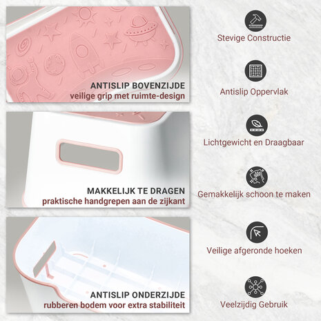 Discountershop Multifunctioneel Opstapkrukje Kunststof – Opstapkrukje Roze, Blauw of Grijs – Stevig Keukenkrukje, Toiletkrukje & Kinderkrukje – 100KG Draagvermogen
