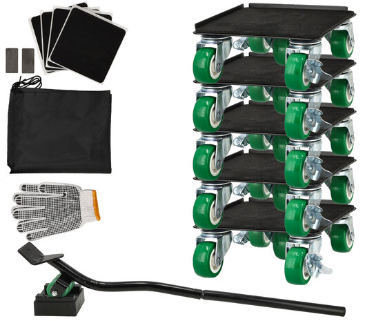 Discountershop Furniture Roller Set – 5-Piece Furniture Mover with Lifting Rod – Heavy-Duty Transport Roller for Moving Furniture, Boxes & Cabinets – 1400KG Load Capacity