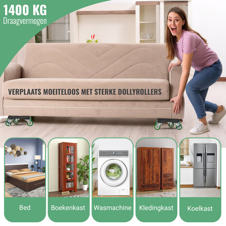 Discountershop Furniture Roller Set – 5-Piece Furniture Mover with Lifting Rod – Heavy-Duty Transport Roller for Moving Furniture, Boxes & Cabinets – 1400KG Load Capacity