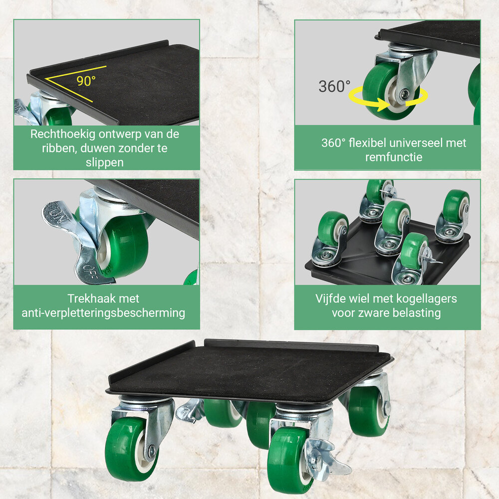 Discountershop Furniture Roller Set – 5-Piece Furniture Mover with Lifting Rod – Heavy-Duty Transport Roller for Moving Furniture, Boxes & Cabinets – 1400KG Load Capacity