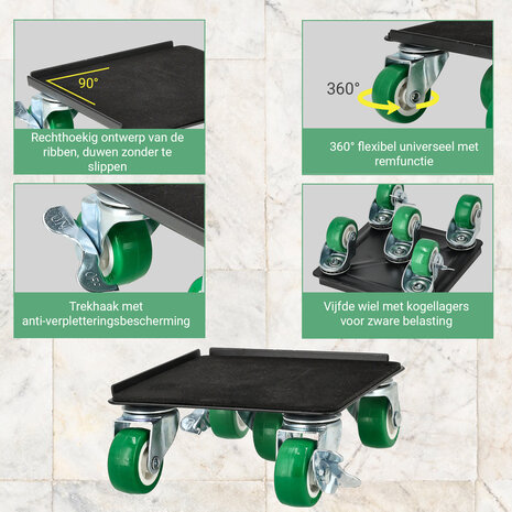 Discountershop Furniture Roller Set – 5-Piece Furniture Mover with Lifting Rod – Heavy-Duty Transport Roller for Moving Furniture, Boxes & Cabinets – 1400KG Load Capacity