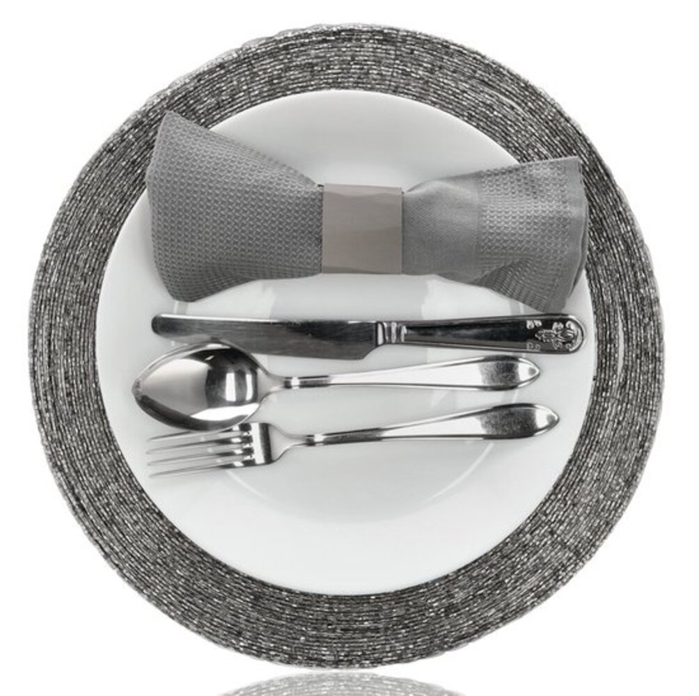 Discountershop Placemats - Round - 30 cm - 4 pieces - Pad - Heat resistant - Dark gray - Luxurious look beaded Placemat