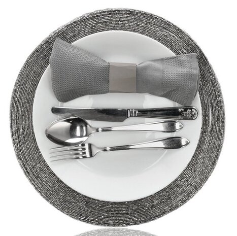 Discountershop Placemats - Round - 30 cm - 4 pieces - Pad - Heat resistant - Dark gray - Luxurious look beaded Placemat