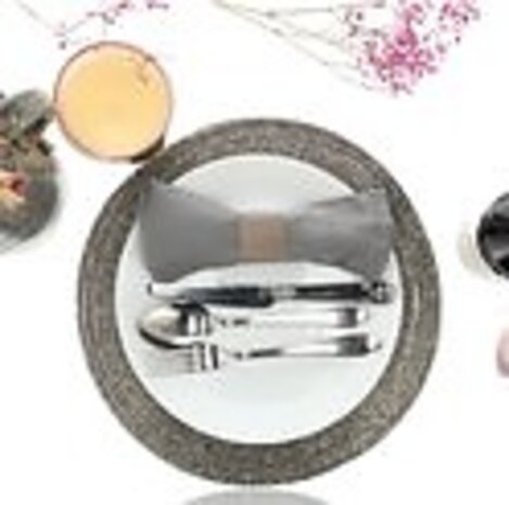 Discountershop Placemats - Round - 30 cm - 4 pieces - Pad - Heat resistant - Dark gray - Luxurious look beaded Placemat